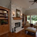 A fireplace outfitted with Geneva stone veneer from Halquist's Blend Collection.