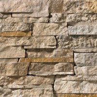 stone veneer with gold, tan, and grey tones.